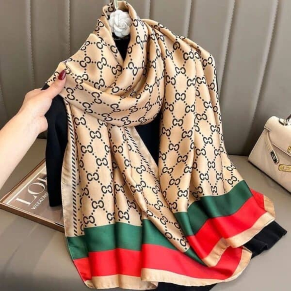 Luxury-Inspired Monogram Scarf with Red & Green Trim